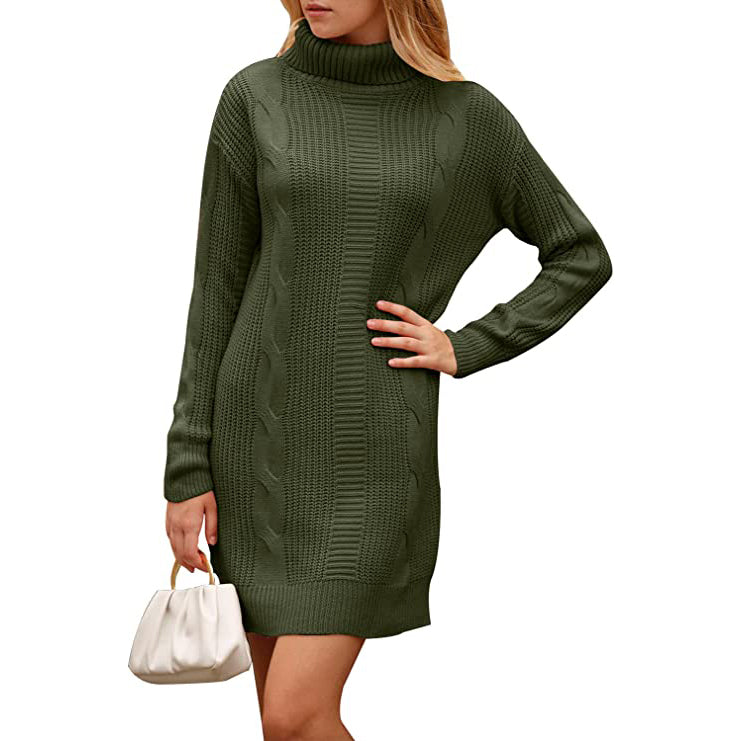 Turtleneck Pullover Sweaters Casual Long Sleeve Plain Winter Knit Sweater Dress