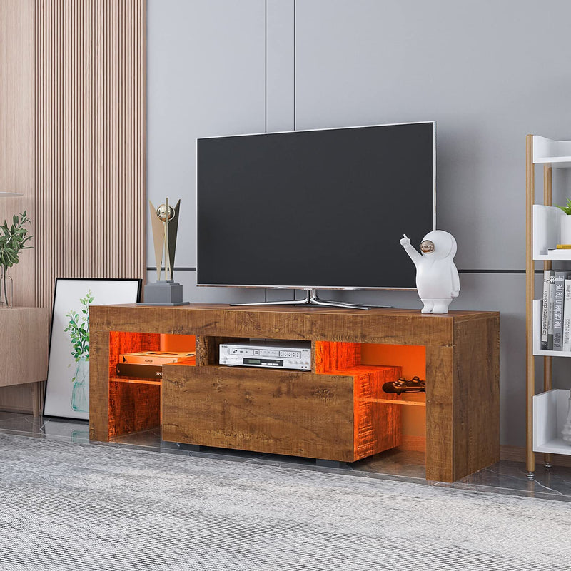 TV Stand with LED Lights Open Shelf Console Storage Table Furniture & Decor - DailySale