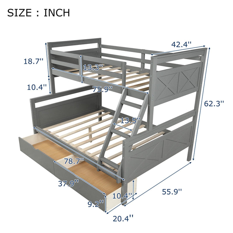 Twin over Full Bunk Bed with 2 Storage Drawers Furniture & Decor - DailySale