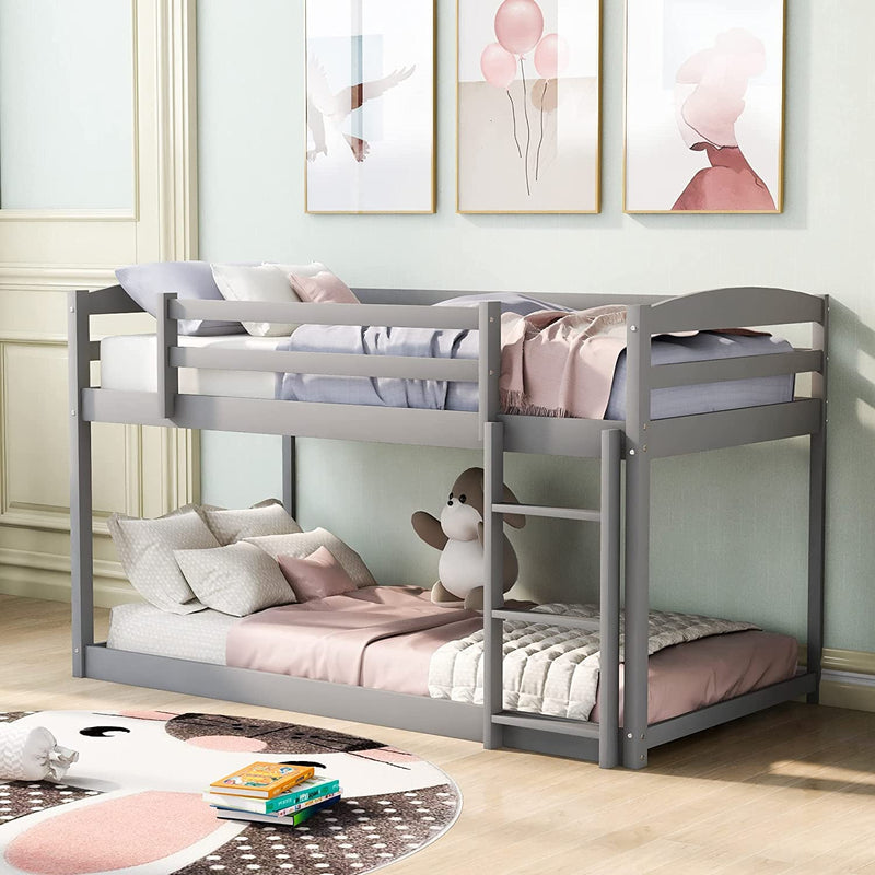 Twin Over Twin Floor Bunk Bed with Ladder