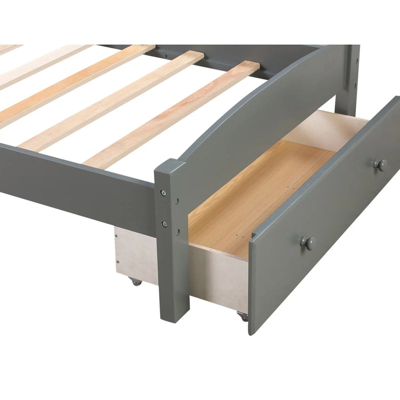 Twin Platform Bed Frame with Storage Drawer Headboard