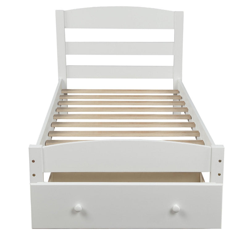 Twin Platform Bed Frame with Storage Drawer Headboard