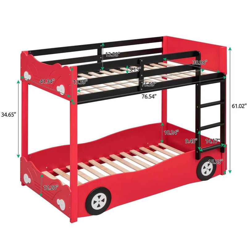 Twin Size Car-Shaped Bunk Bed with Wheels Furniture & Decor - DailySale