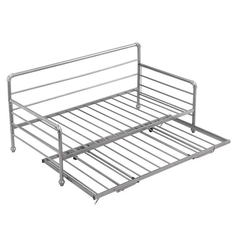 Twin Size Daybed with Adjustable Trundle Furniture & Decor Silver - DailySale