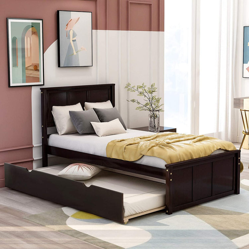 Twin Size Platform Bed with A Trundle