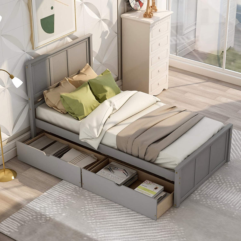 Twin Size Platform Bed with Two Drawers