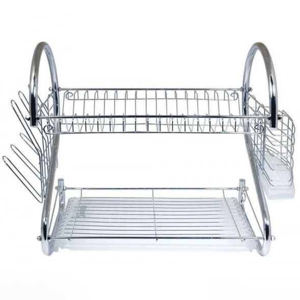 Two-Tier Stainless-Steel Dish Rack - 16" Rack Kitchen Essentials - DailySale