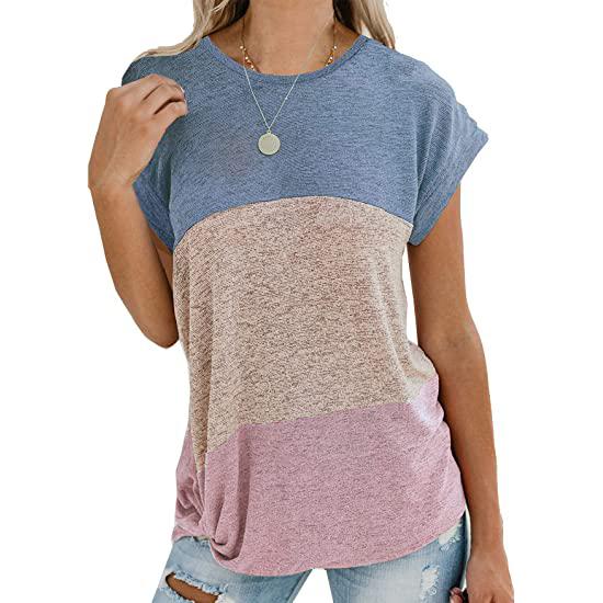 Twotwowin Women's Long Sleeve Tops Side Twist Knotted T Shirts Women's Clothing Blue/Pink S - DailySale
