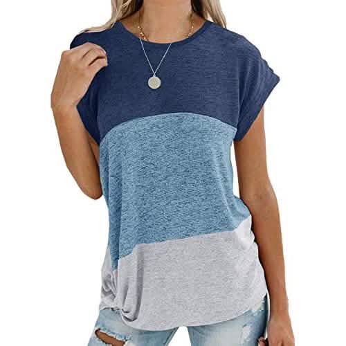 Twotwowin Women's Long Sleeve Tops Side Twist Knotted T Shirts Women's Clothing Blue/White S - DailySale