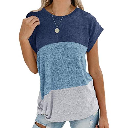 Twotwowin Women's Long Sleeve Tops Side Twist Knotted T Shirts Women's Clothing Blue/White S - DailySale