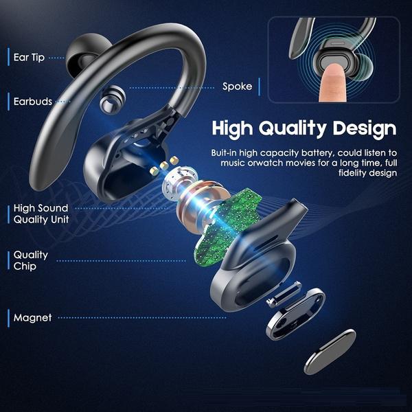 TWS Bluetooth Earphones with Microphones Sport Ear Hook LED Display Headphones & Audio - DailySale