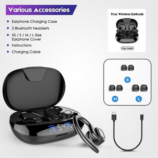 TWS Bluetooth Earphones with Microphones Sport Ear Hook LED Display Headphones & Audio - DailySale