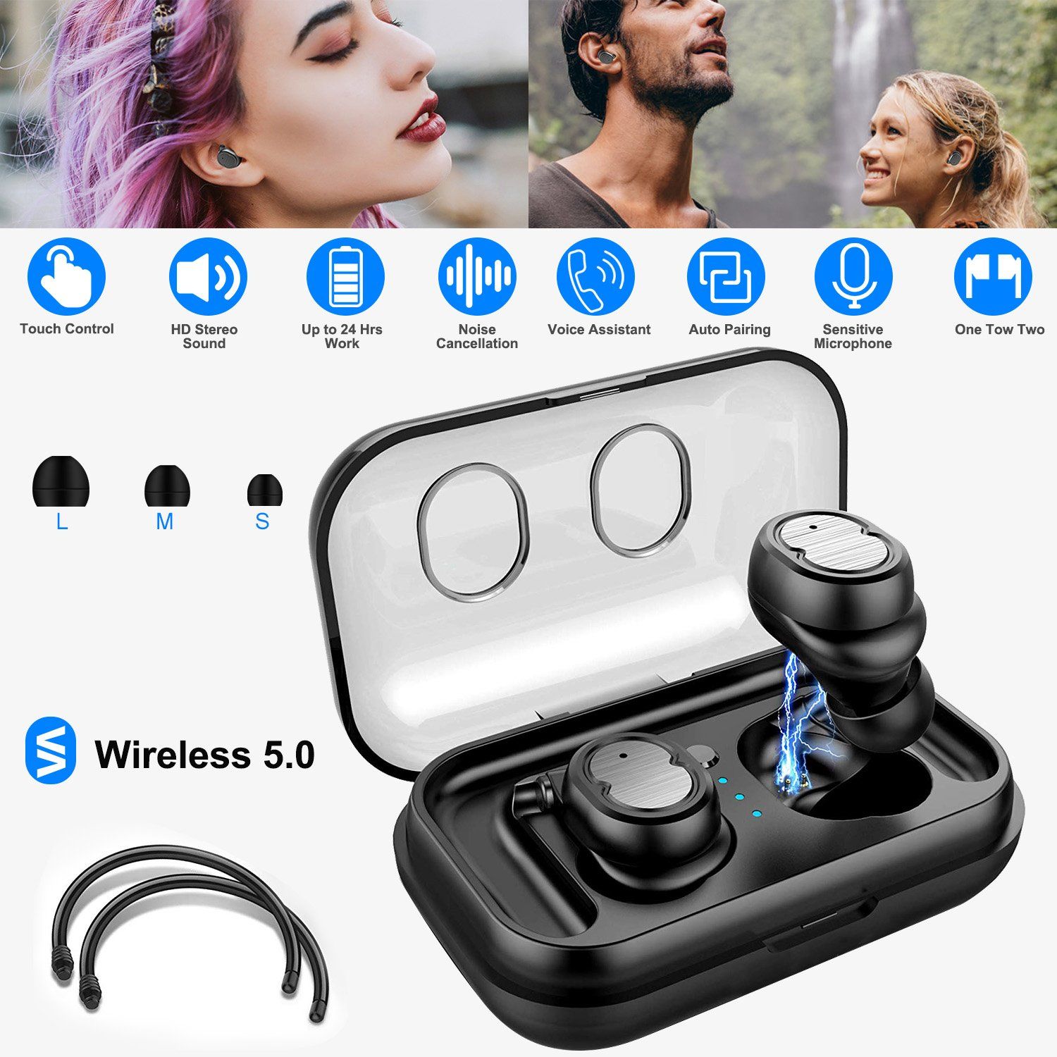 TWS Wireless 5.0 Earbuds IPX4 Touch In-Ear Stereo Earphone Headphones & Audio - DailySale