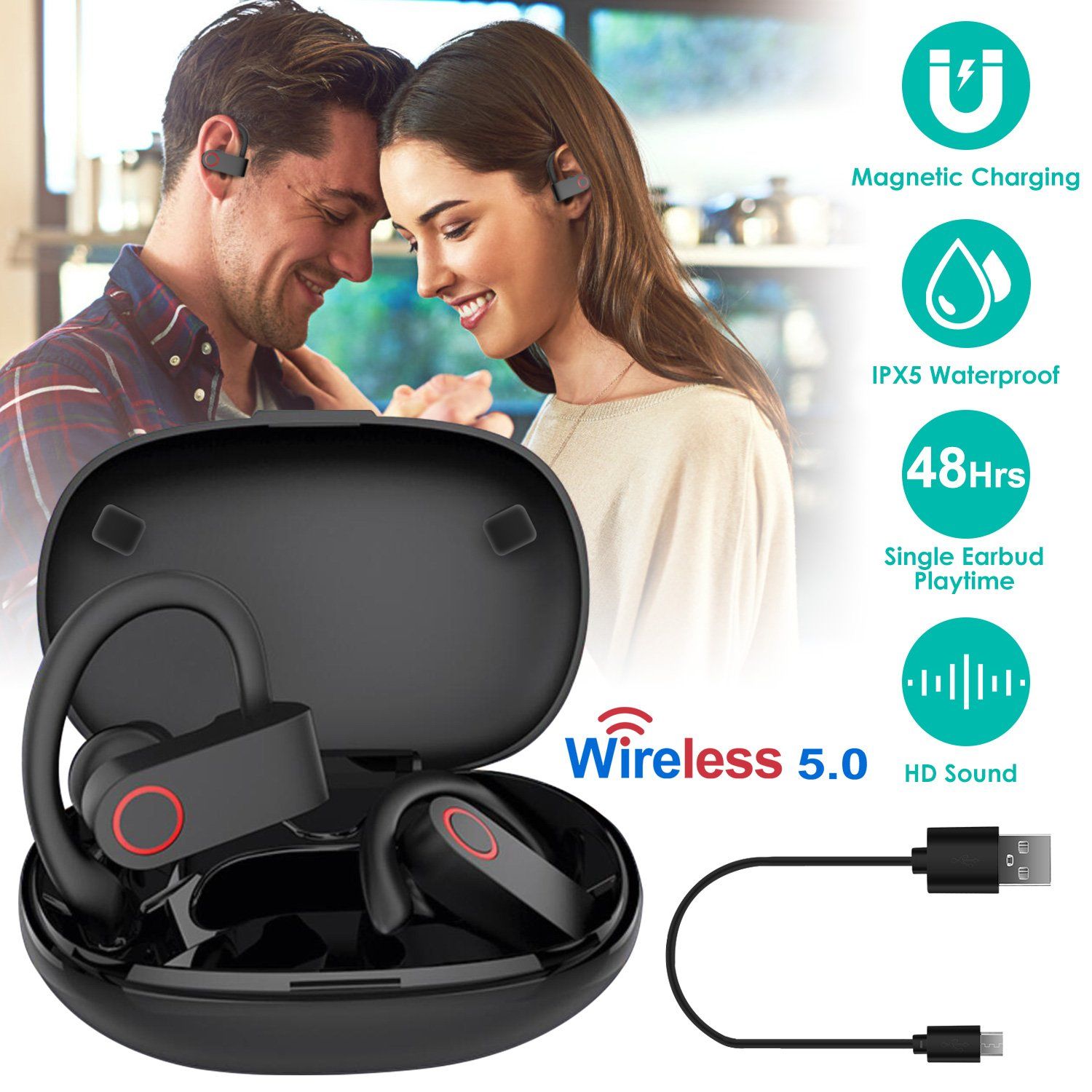 TWS Wireless 5.0 Earbuds IPX5 Waterproof Sports Headset Headphones & Audio - DailySale