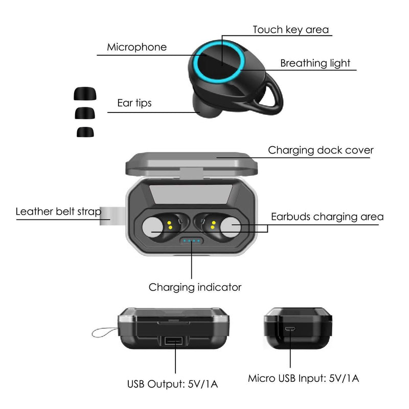 TWS Wireless 5.0 Earbuds Touch In-Ear Stereo Headsets Headphones & Audio - DailySale