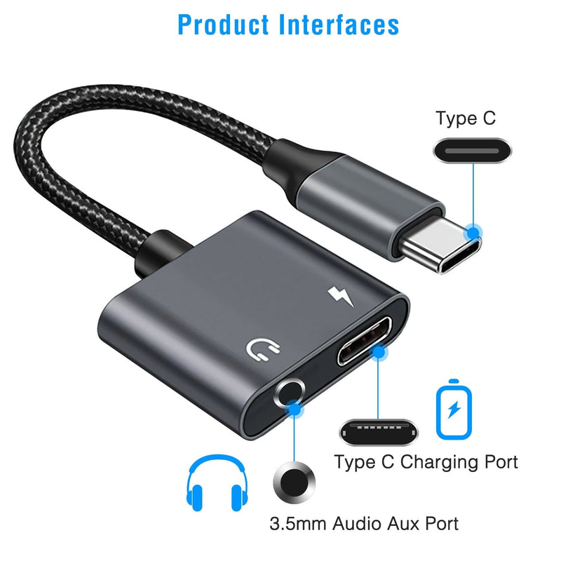 Type C to 3.5mm Headphone Charger Adapter USB C to Aux Audio Jack Mobile Accessories - DailySale