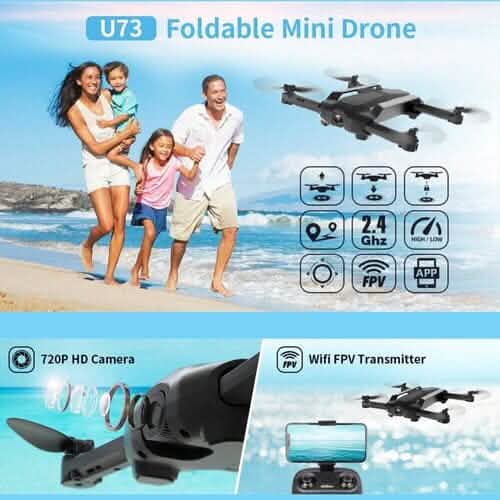 UDIRC Foldable RC Drone FPV WiFi Quadcopter w/ 720P HD Camera & 2 Batteries U73 Cameras & Drones - DailySale
