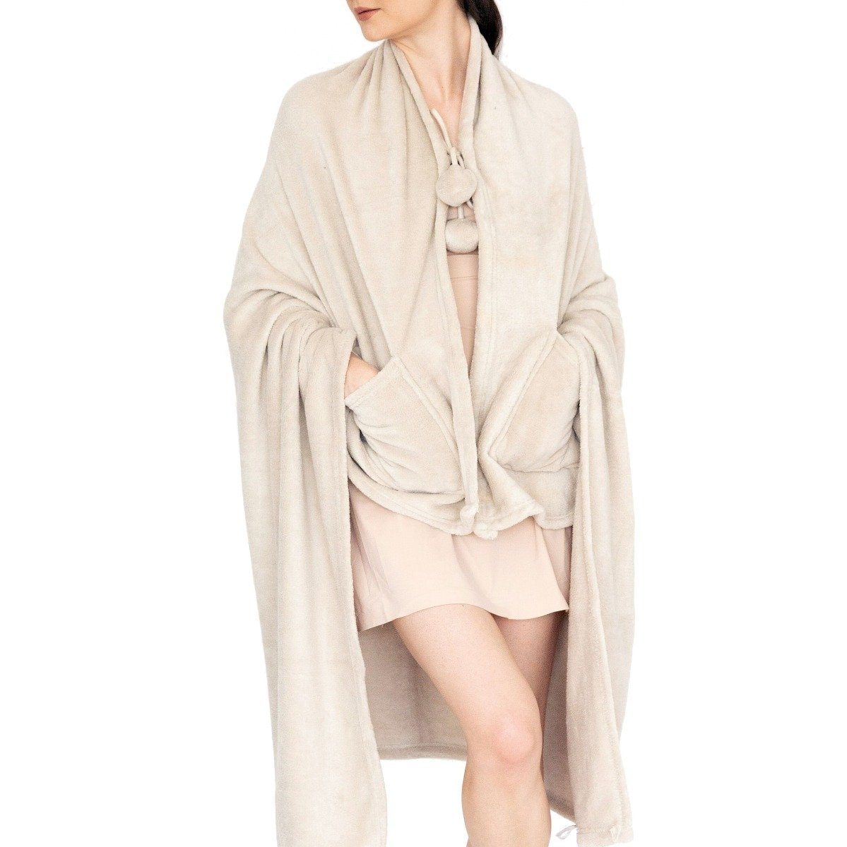 Ultra-Plush Faux Fur Fleece Wearable Blanket Women's Apparel Beige - DailySale