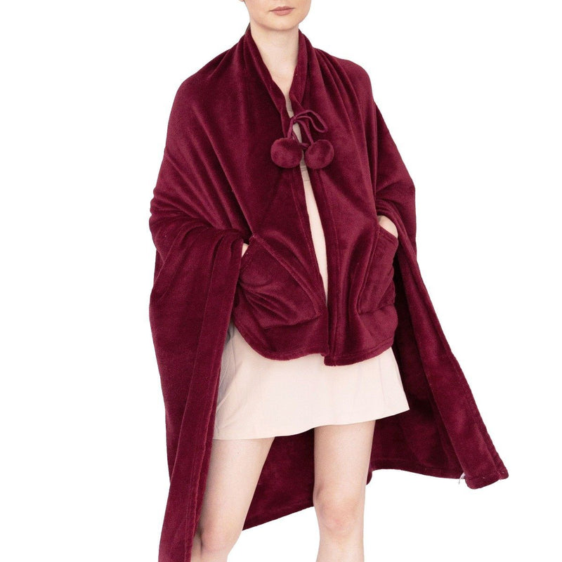 Ultra-Plush Faux Fur Fleece Wearable Blanket Women's Apparel Burgundy - DailySale