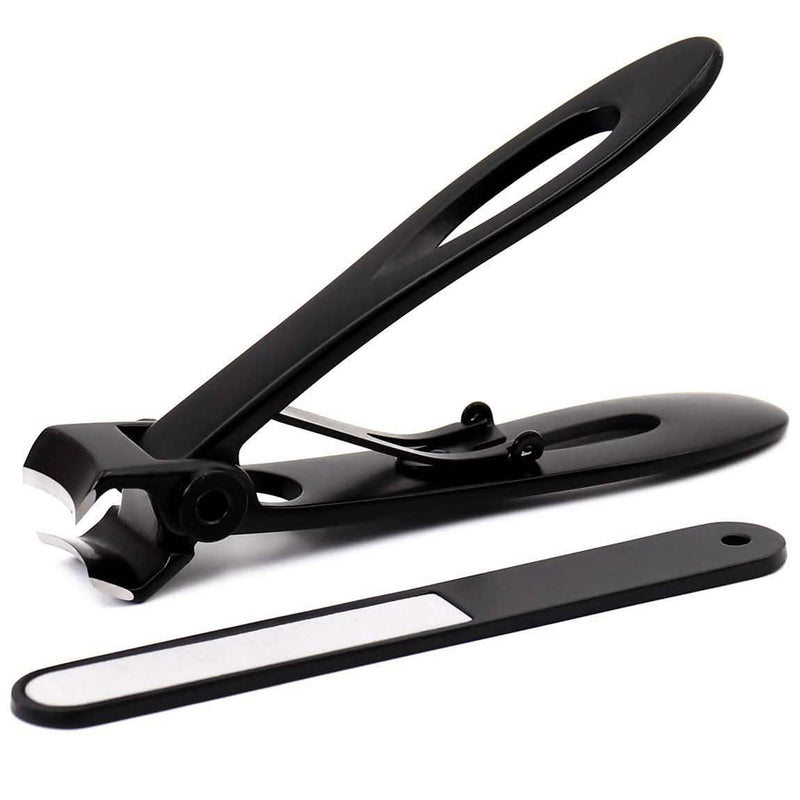 Ultra Wide Jaw Opening Nail Clippers Set shown on a white surface next to its file accesory