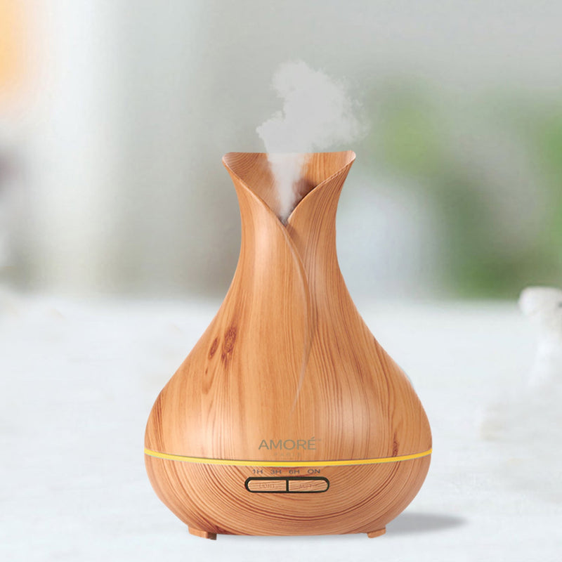 Ultrasonic Air Humidifier With Wood Grain 7 Color Changing LED Lights Wellness - DailySale