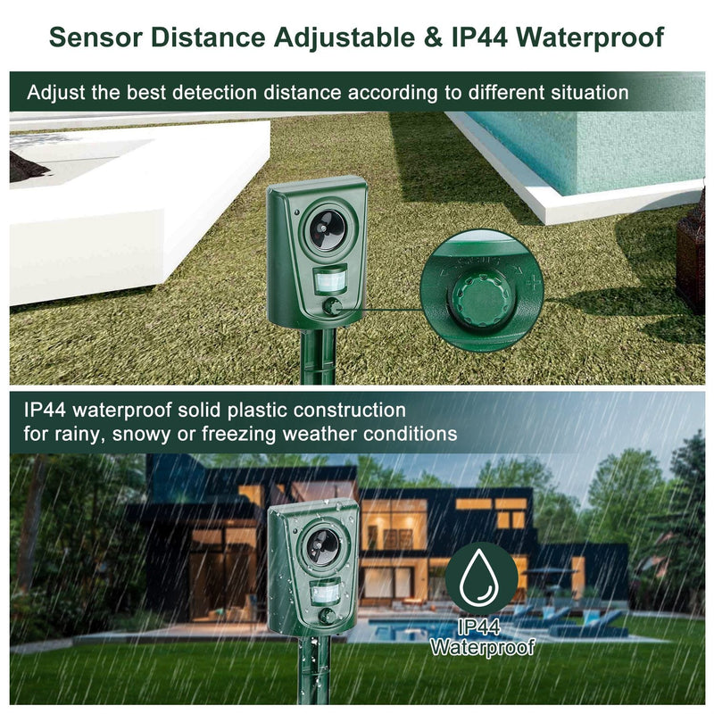 Ultrasonic Animal Repeller IP4 Waterproof Motion Sensor Repellent with Flashing Led Light Pest Control - DailySale