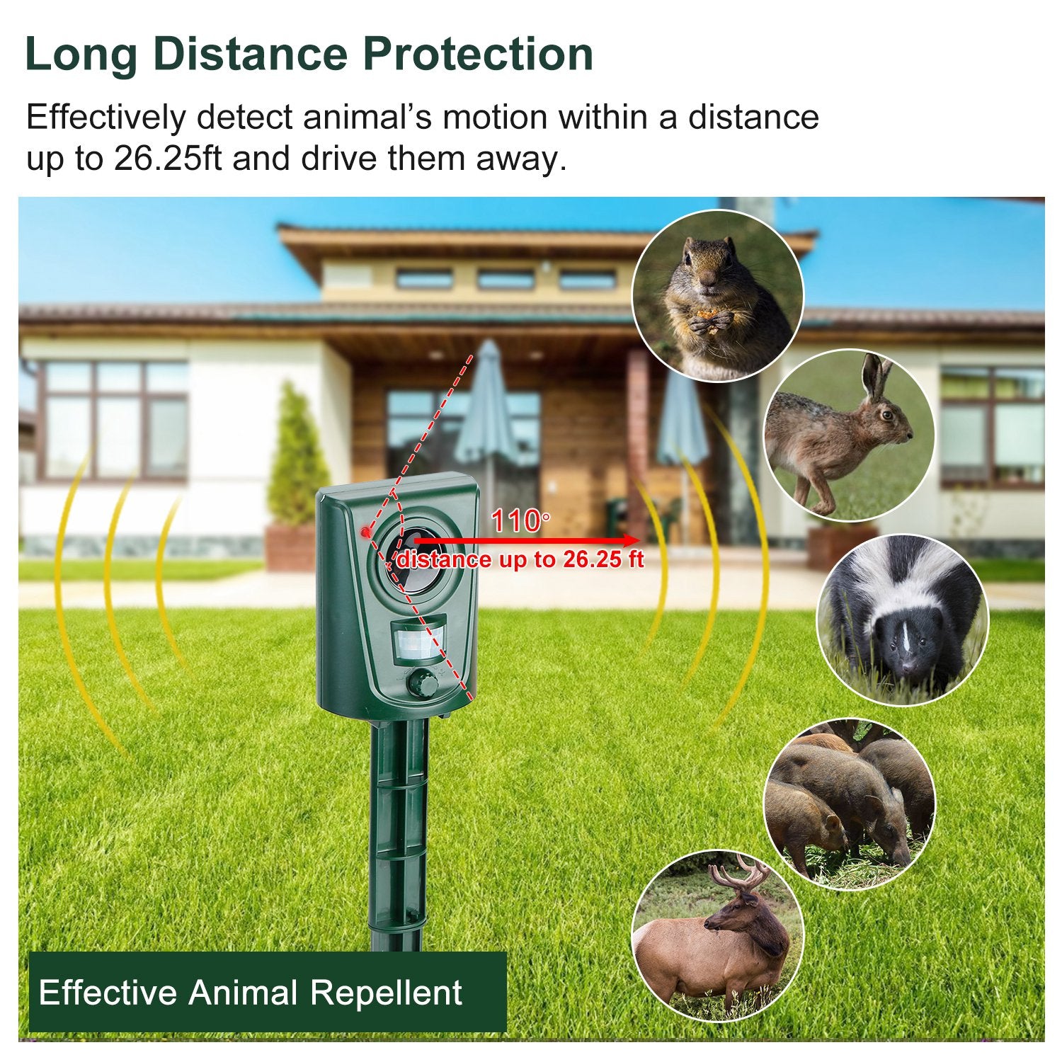 Ultrasonic Animal Repeller IP4 Waterproof Motion Sensor Repellent with Flashing Led Light Pest Control - DailySale