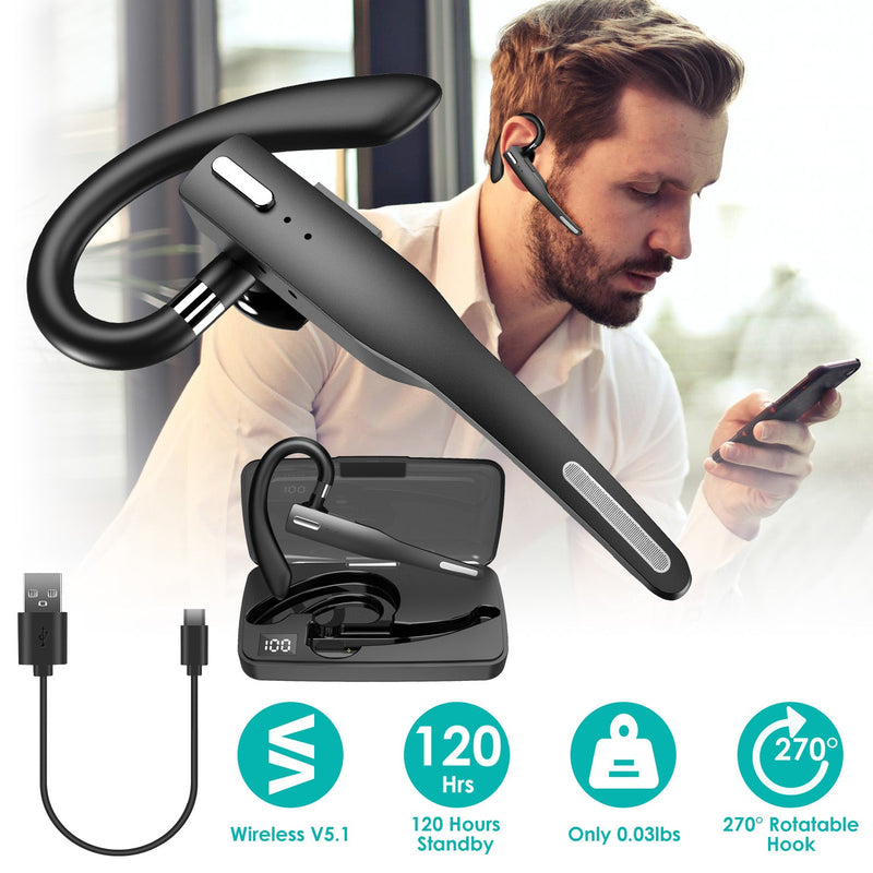 Unilateral Wireless V5.1 Business Earpiece with Charging Case Headphones & Audio - DailySale