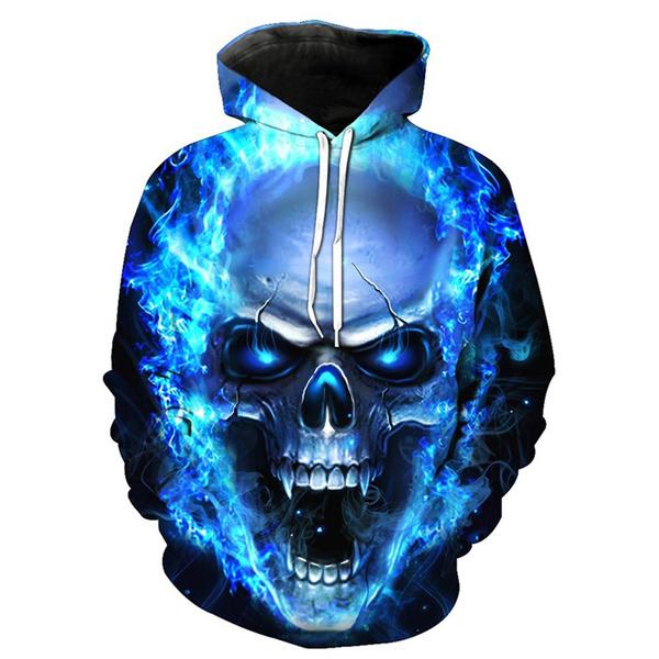 Unisex Characters Skull 3D Printed Hoodies Men's Outerwear Blue S - DailySale