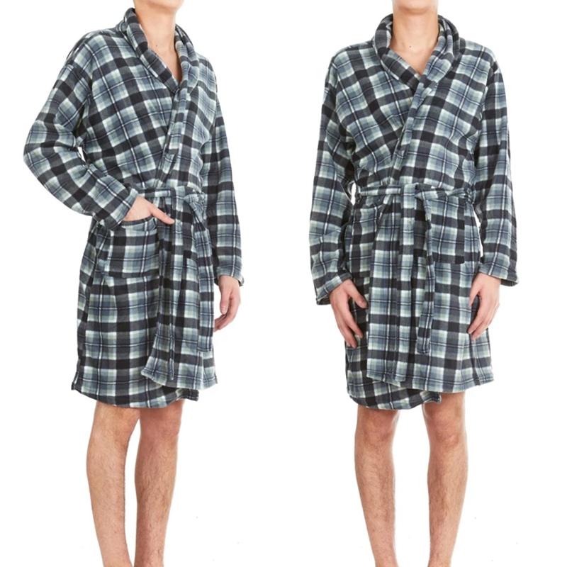 Unisex Fleece Robe with Pockets - Assorted Colors Women's Apparel Black/Green - DailySale