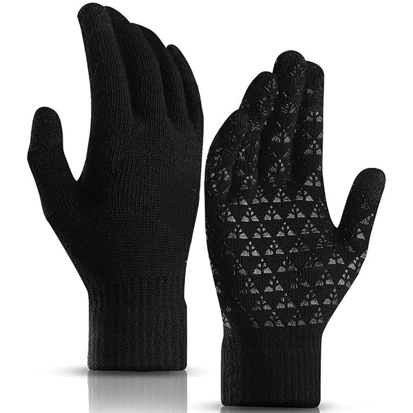 Unisex Knit 360° Whole Palm Touchscreen Antislip Gloves Men's Shoes & Accessories Black L - DailySale