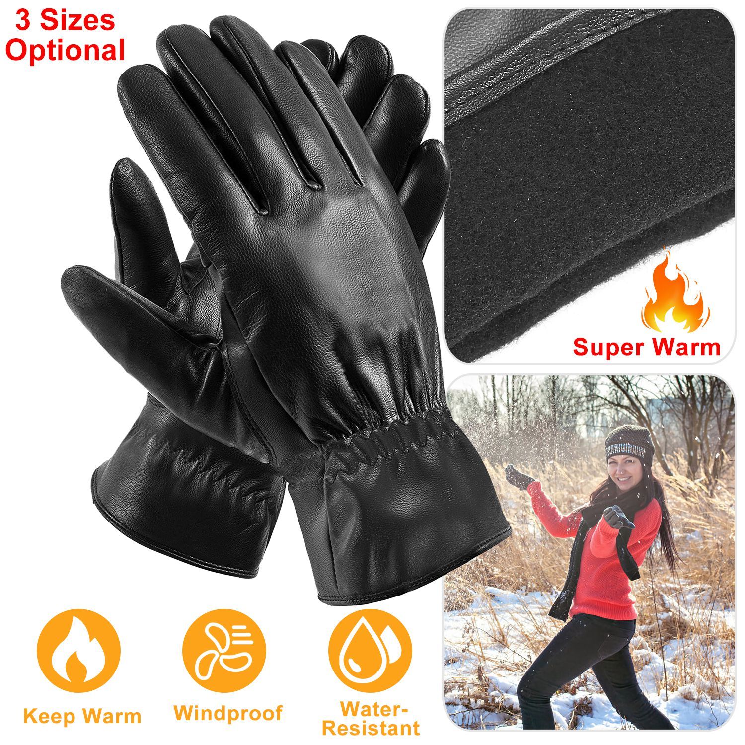 Unisex Leather Winter Warm Gloves Women's Accessories - DailySale