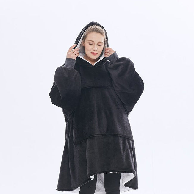 Unisex Oversized Sherpa Wearable Blanket Women's Loungewear Black - DailySale