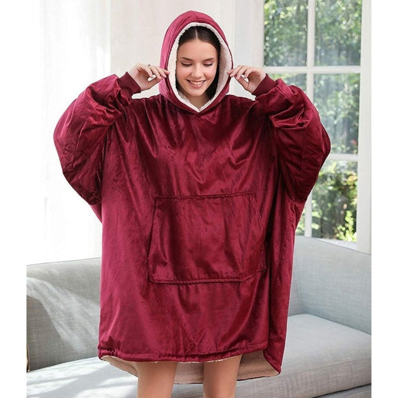 Unisex Oversized Sherpa Wearable Blanket Women's Loungewear Red - DailySale