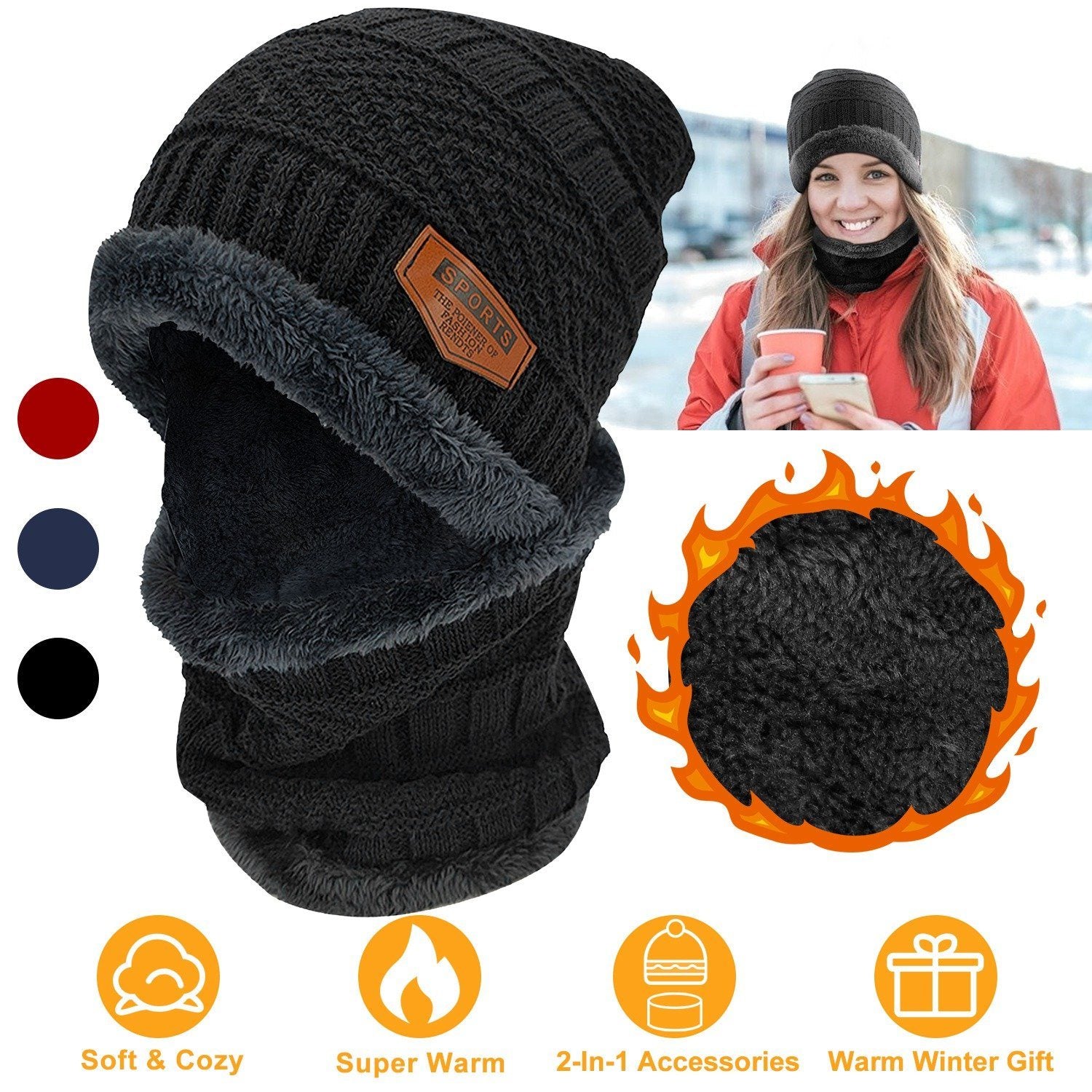 Unisex Winter Beanie Hat Scarf Set Women's Accessories - DailySale