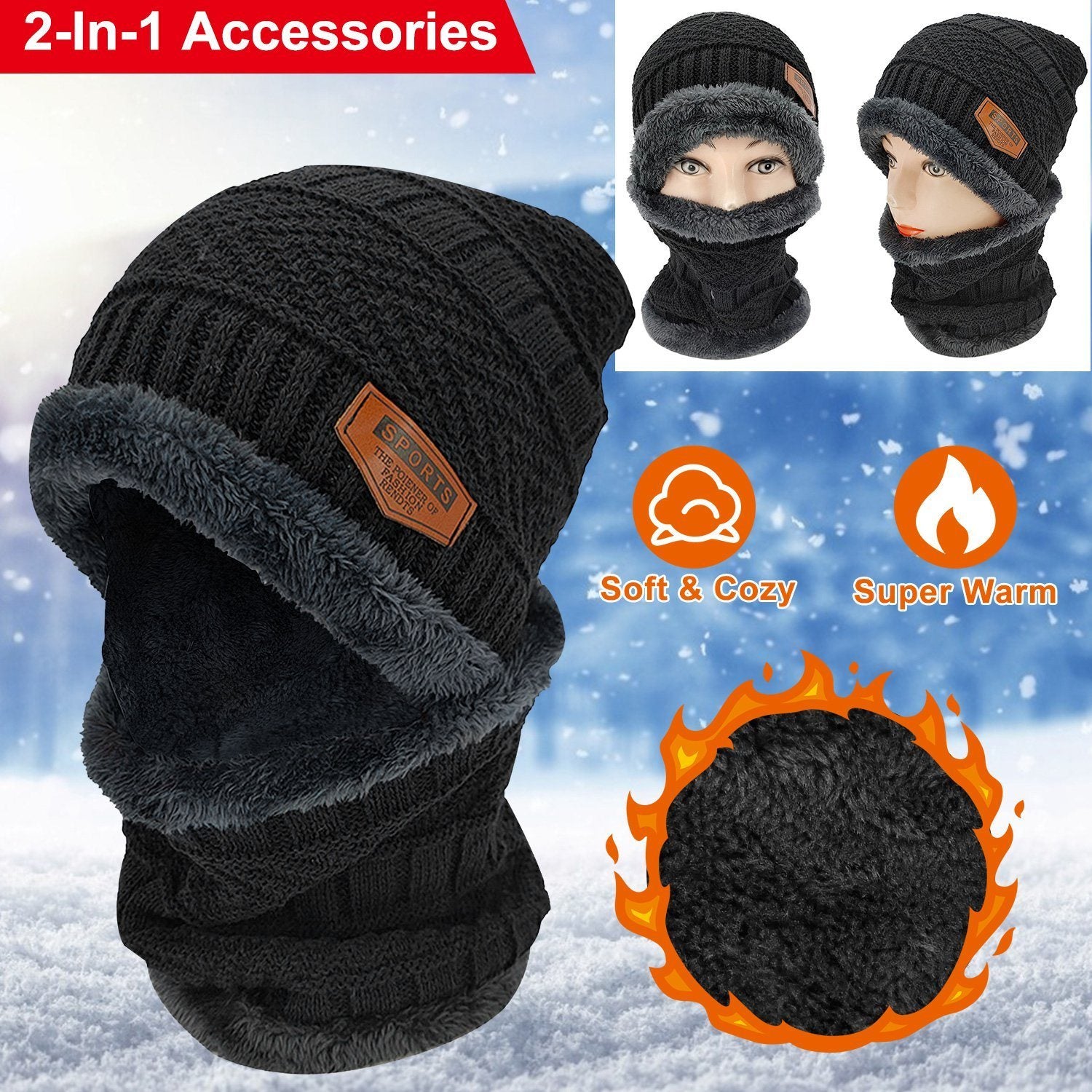 Unisex Winter Beanie Hat Scarf Set Women's Accessories - DailySale