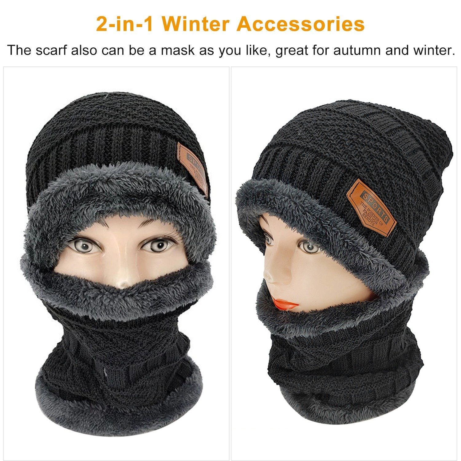 Unisex Winter Beanie Hat Scarf Set Women's Accessories - DailySale