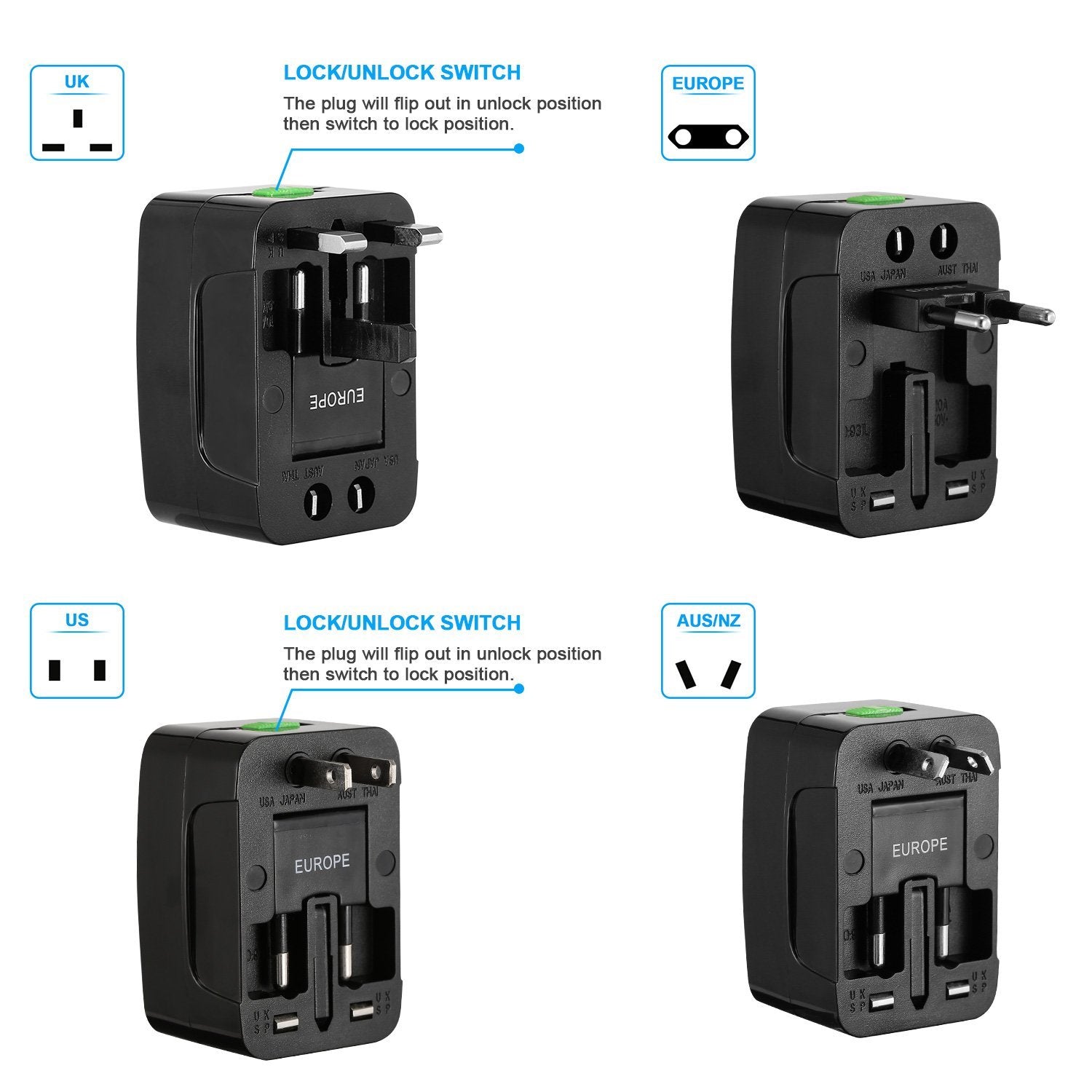 Universal Travel Adapter with 4 Interchangeable Plugs Mobile Accessories - DailySale