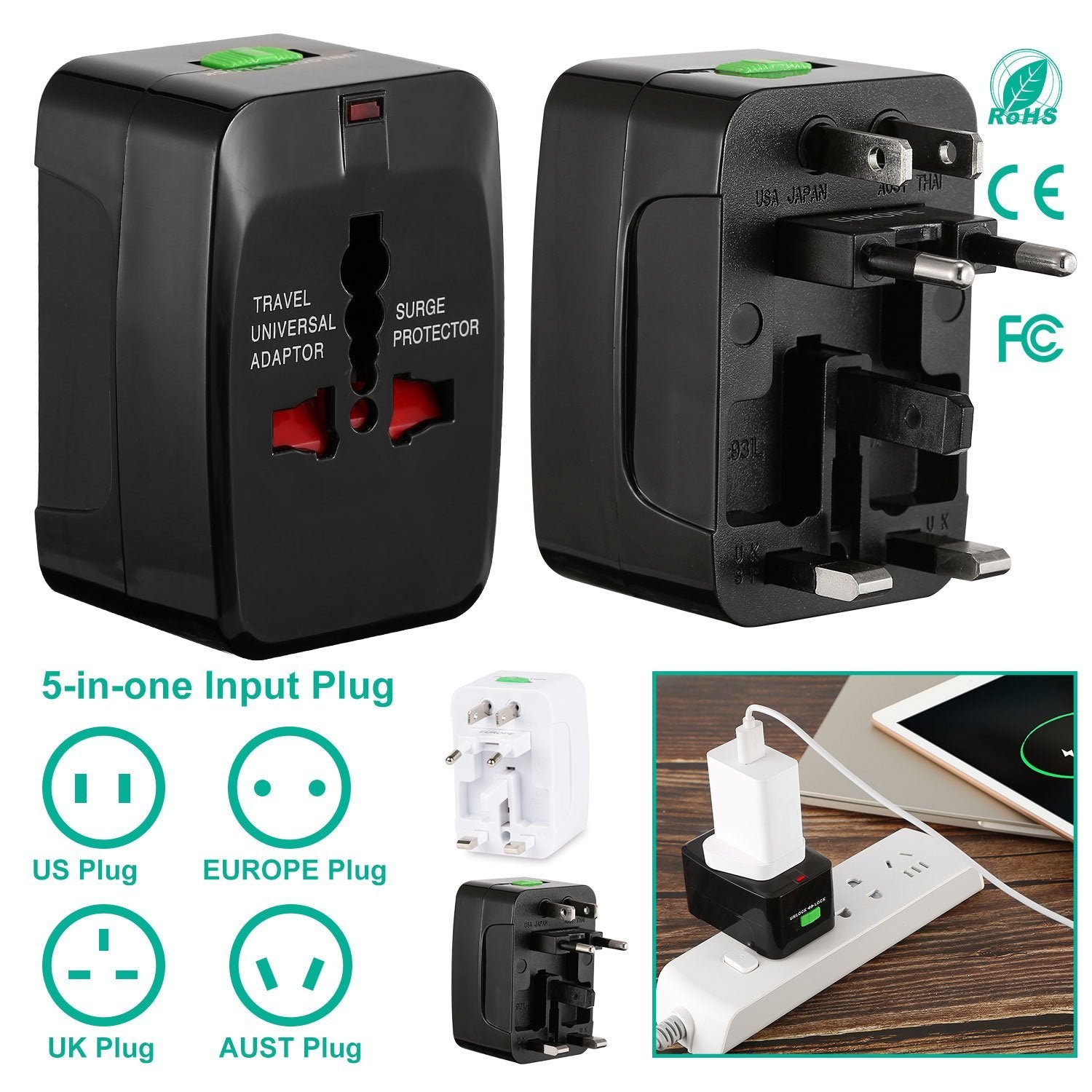 Universal Travel Adapter with 4 Interchangeable Plugs Mobile Accessories - DailySale