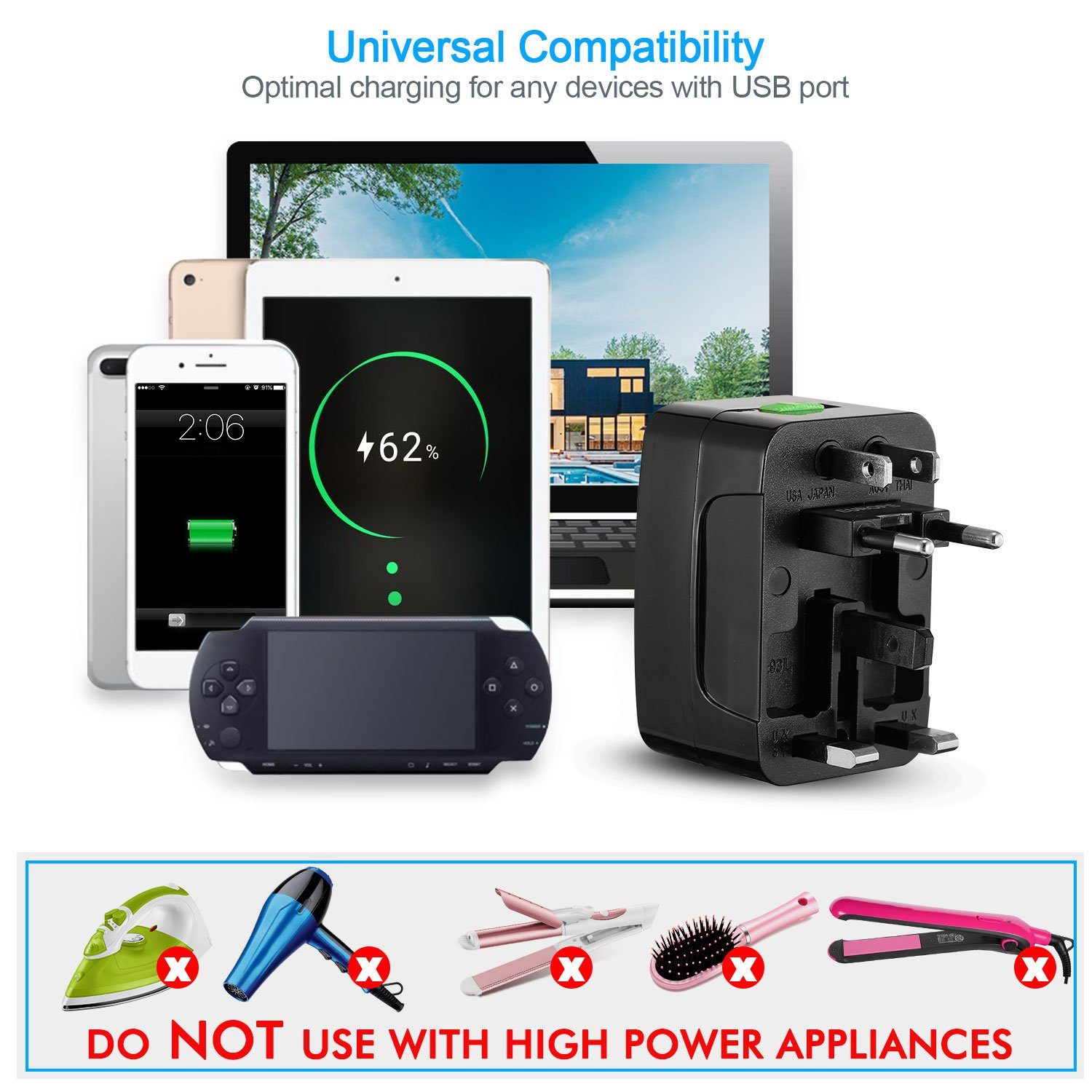 Universal Travel Adapter with 4 Interchangeable Plugs Mobile Accessories - DailySale