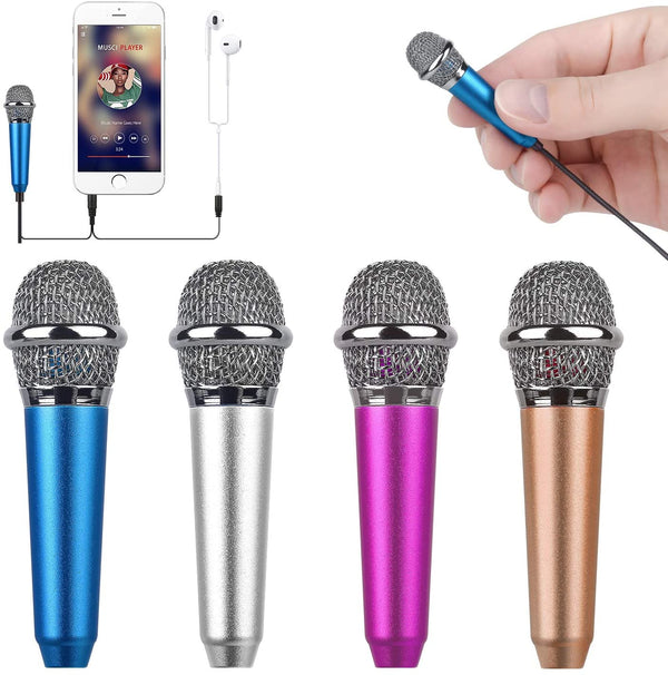 Hand holding Uniwit Mini Portable Vocal/Instrument Microphone, plus assorted colors