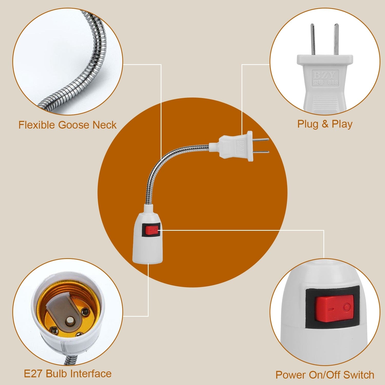 US Plug Extension Light Socket with On/Off Switch Batteries & Power Accessories - DailySale