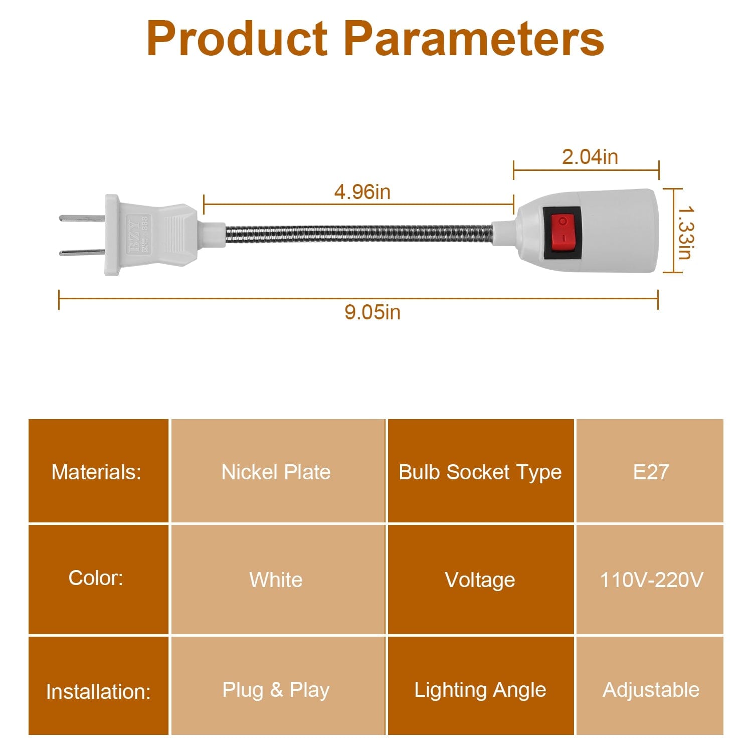 US Plug Extension Light Socket with On/Off Switch Batteries & Power Accessories - DailySale