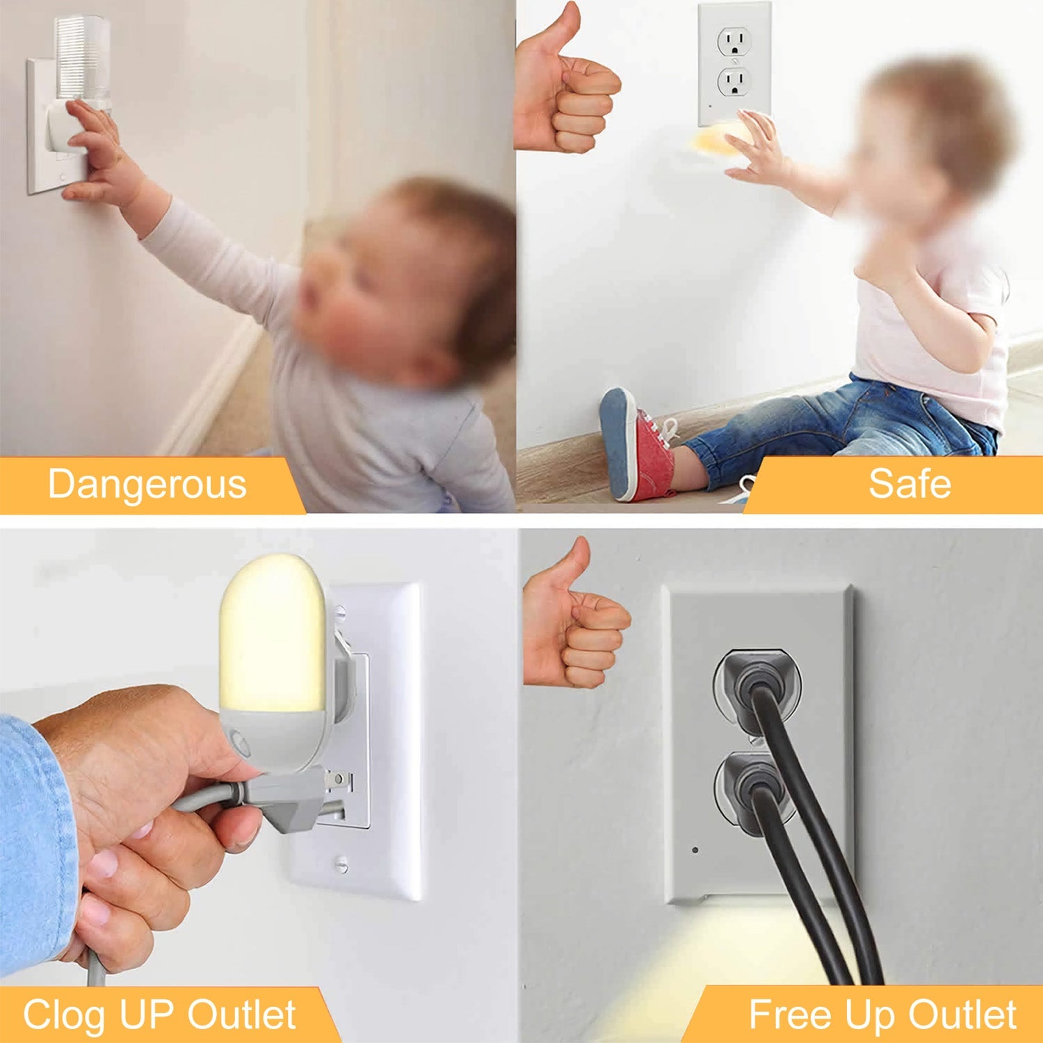 US Wall Outlet Cover Wall Plate with 3-LED Dusk To Down Sensor Night Lights Batteries & Electrical - DailySale