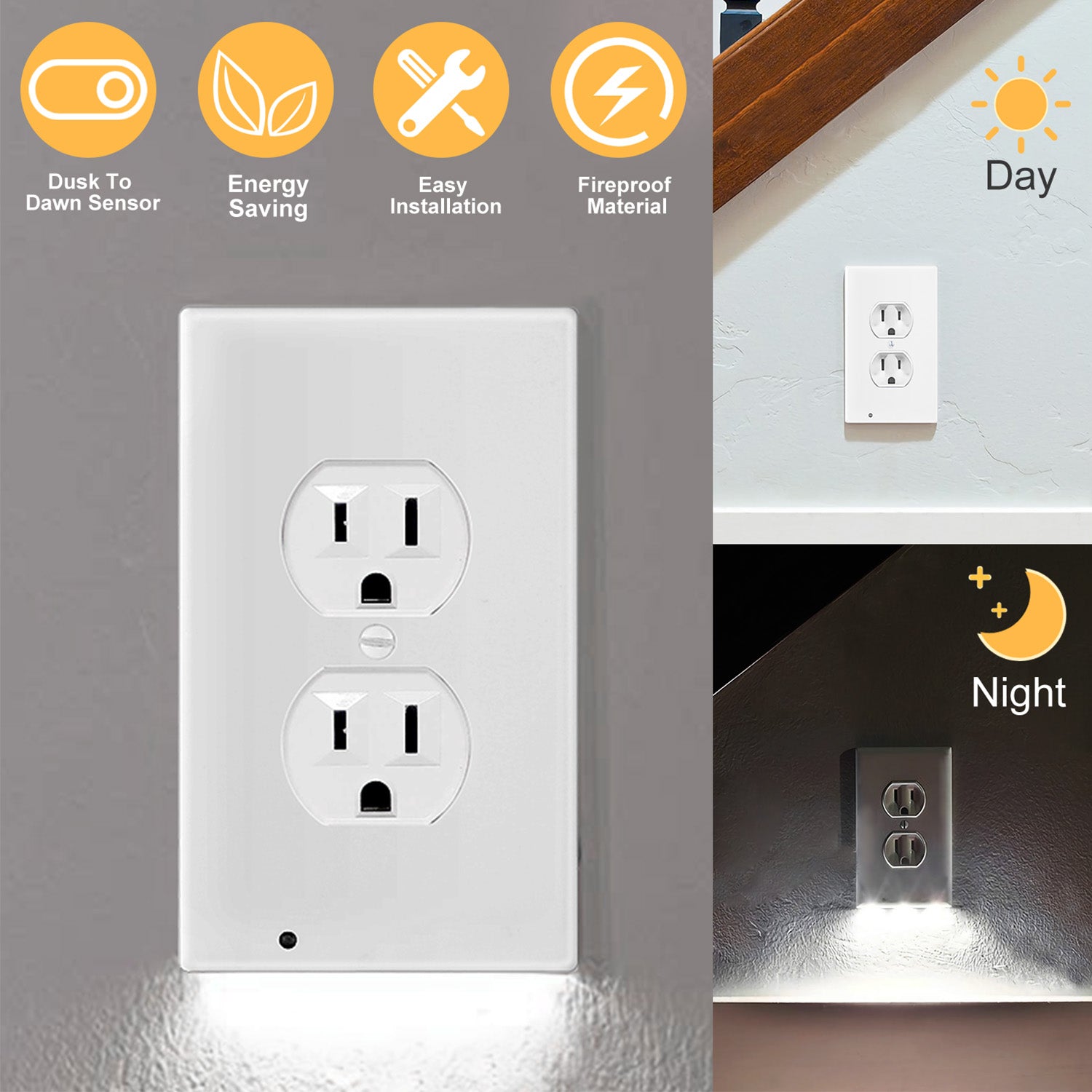 3 Pack outlet Outlet Wall Plate Covers With LED Night Lights