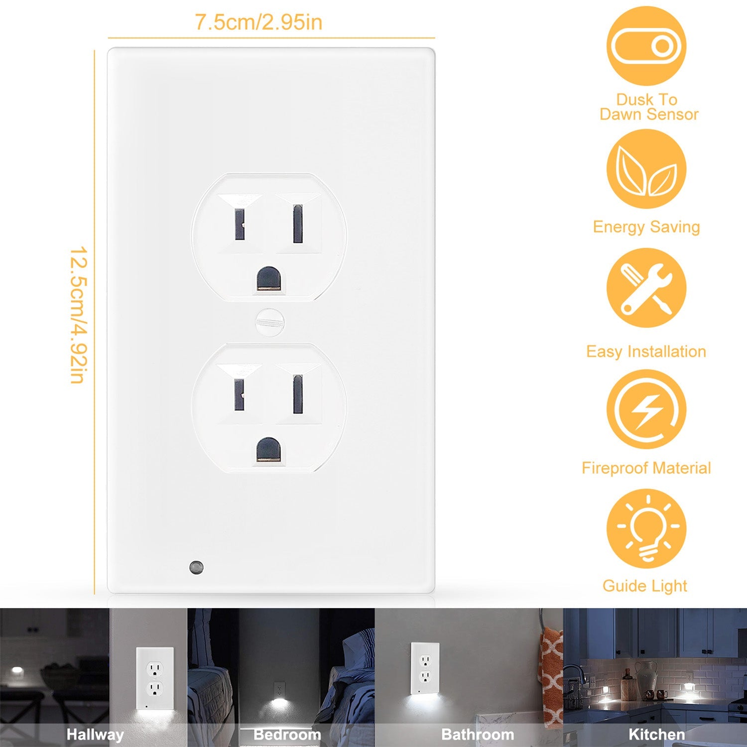 US Wall Outlet Cover Wall Plate with 3-LED Dusk To Down Sensor Night Lights Batteries & Electrical - DailySale