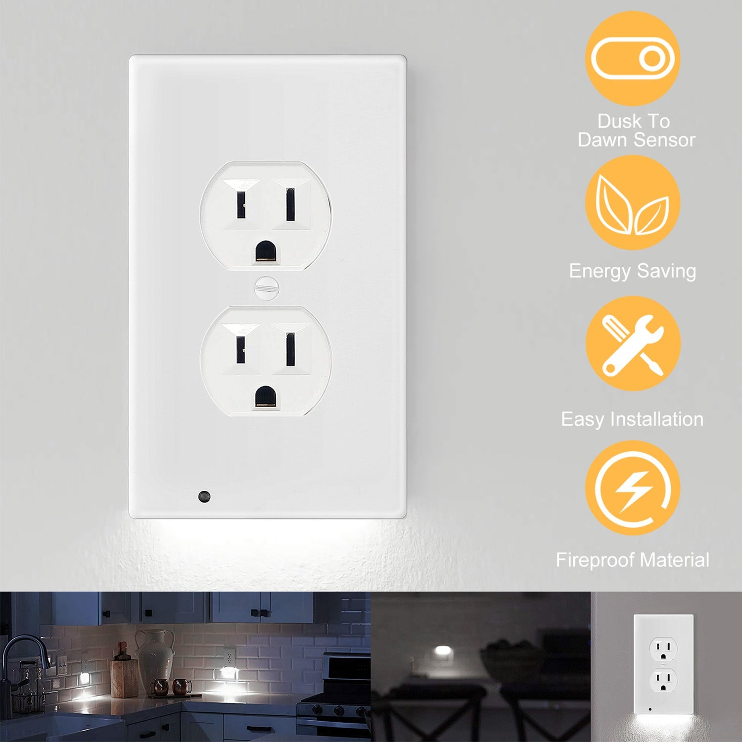 3 Pack Outlet Wall Plate Covers With store LED Night Lights