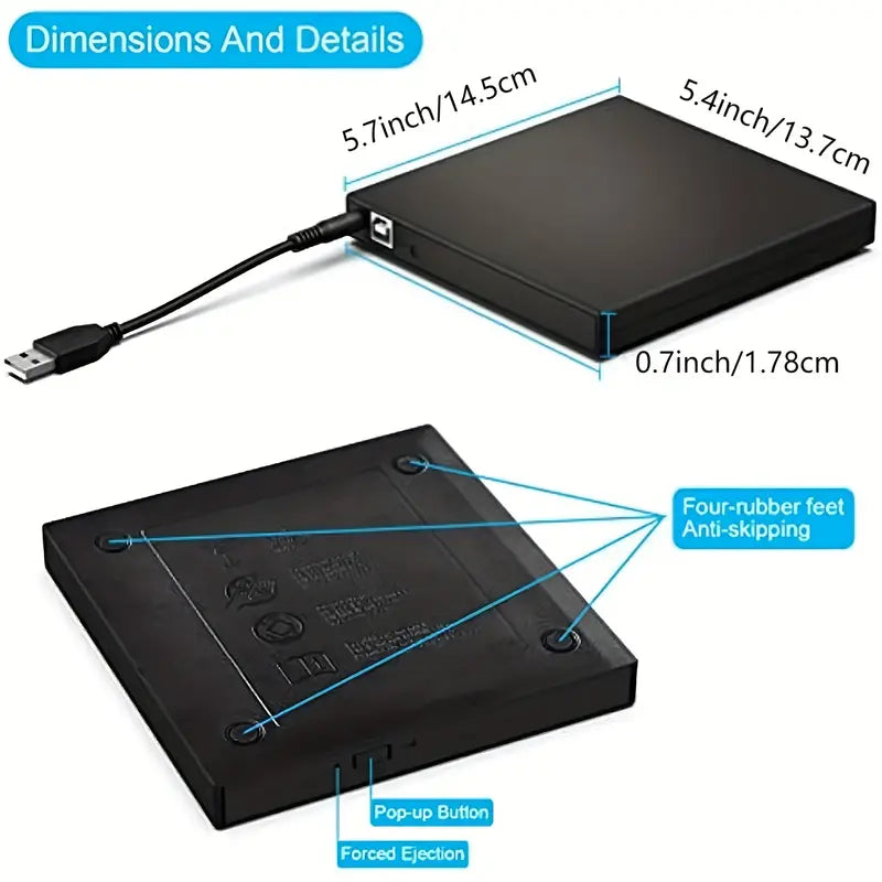 USB 2.0 Slim Protable External CD-RW Drive DVD-RW Burner Writer Player Computer Accessories - DailySale