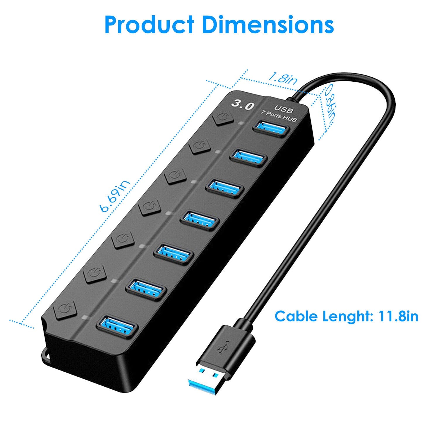 USB 3.0 HUB 7 Ports High Speed 5Gbps USB Splitter Computer Accessories - DailySale