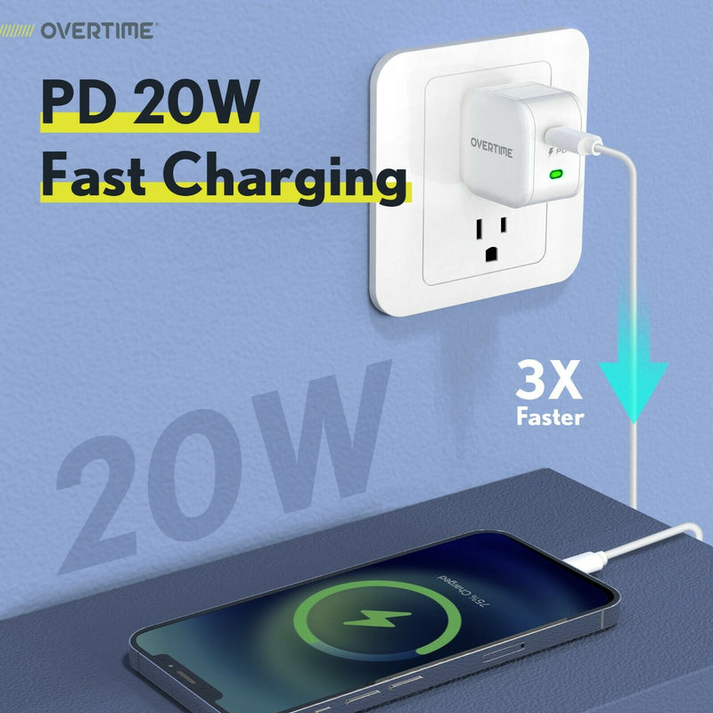 USB C Charger, Overtime 20W iPhone Fast Charger for iPhone and Android PD 3.0 Mobile Accessories - DailySale